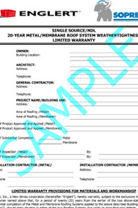 Sample Weather Tightness Warranty (Level 5)